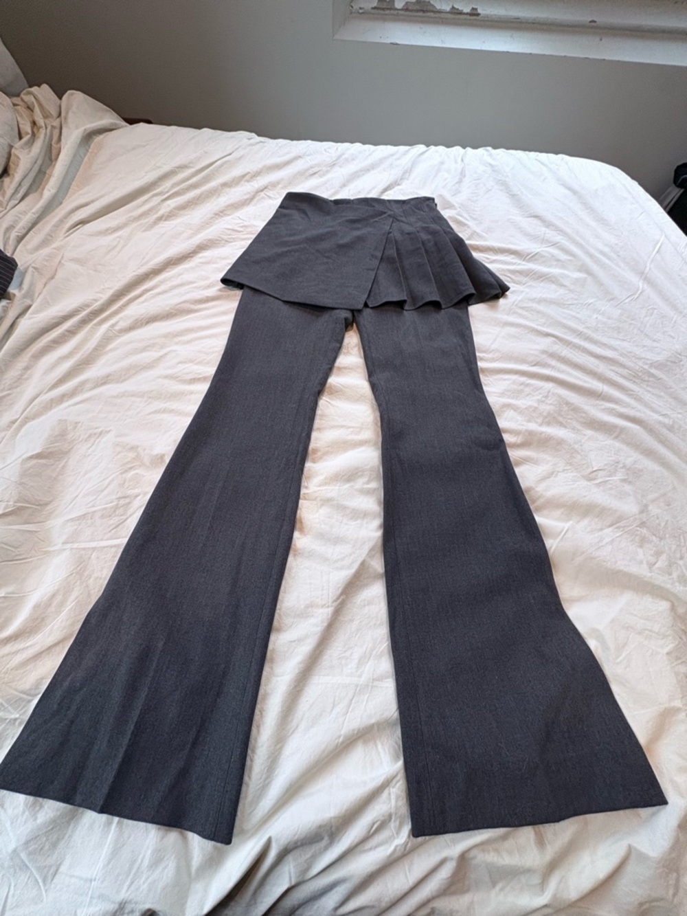 Zara Dark Gray Hybrid Pleated Skirt Overlay Flare Pants - Picture 4 of 6